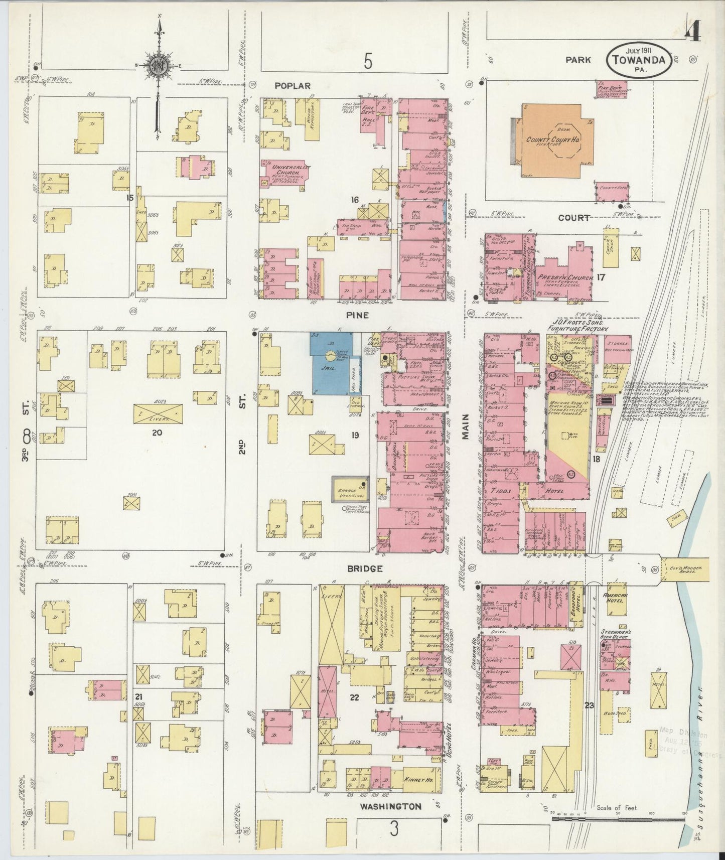 Sanborn Fire Insurance Map from Towanda, Bradford County, Pennsylvania (1911), Sheet #0004 - Complete Map Set gallery image, historic Sanborn map, vintage wall art, Pennsylvania Pennsylvania