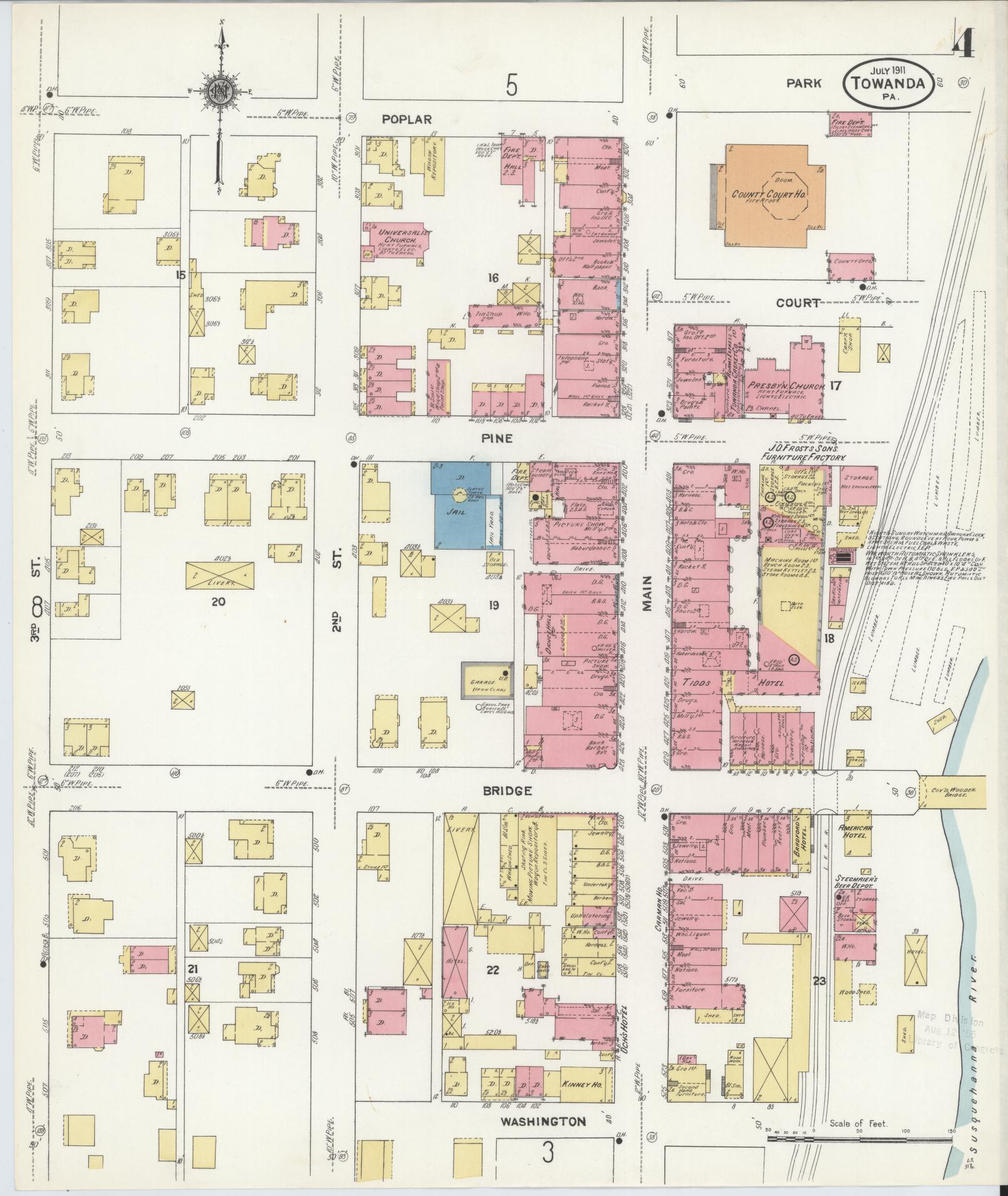 Sanborn Fire Insurance Map from Towanda, Bradford County, Pennsylvania (1911), Sheet #0004 - Complete Map Set gallery image, historic Sanborn map, vintage wall art, Pennsylvania Pennsylvania