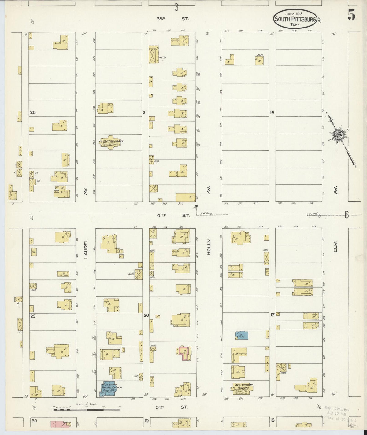 Sanborn Fire Insurance Map from South Pittsburg, Marion County, Tennessee (1913), Sheet #0005 - Complete Map Set gallery image, historic Sanborn map, vintage wall art, Tennessee Tennessee