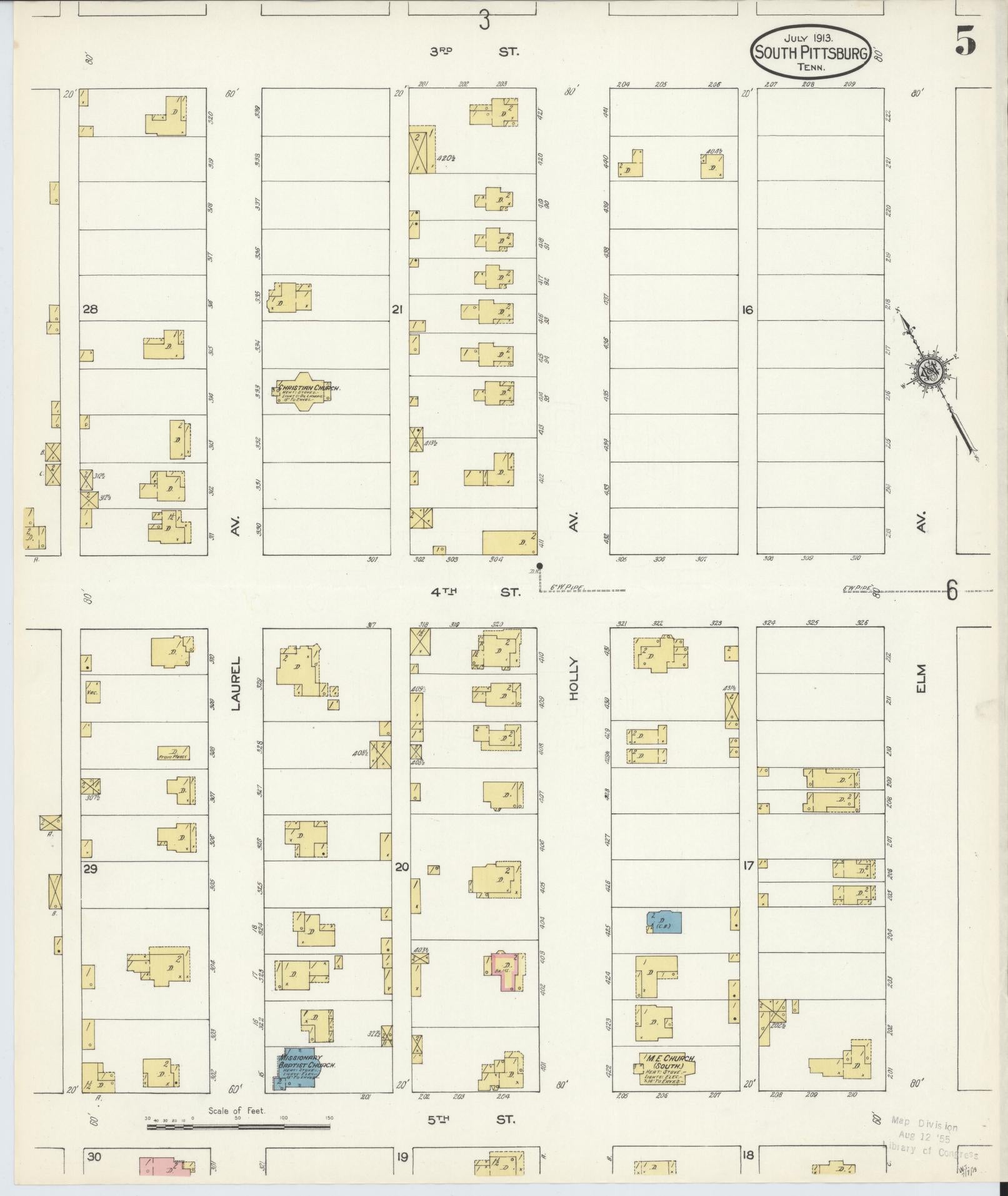 Sanborn Fire Insurance Map from South Pittsburg, Marion County, Tennessee (1913), Sheet #0005 - Complete Map Set gallery image, historic Sanborn map, vintage wall art, Tennessee Tennessee