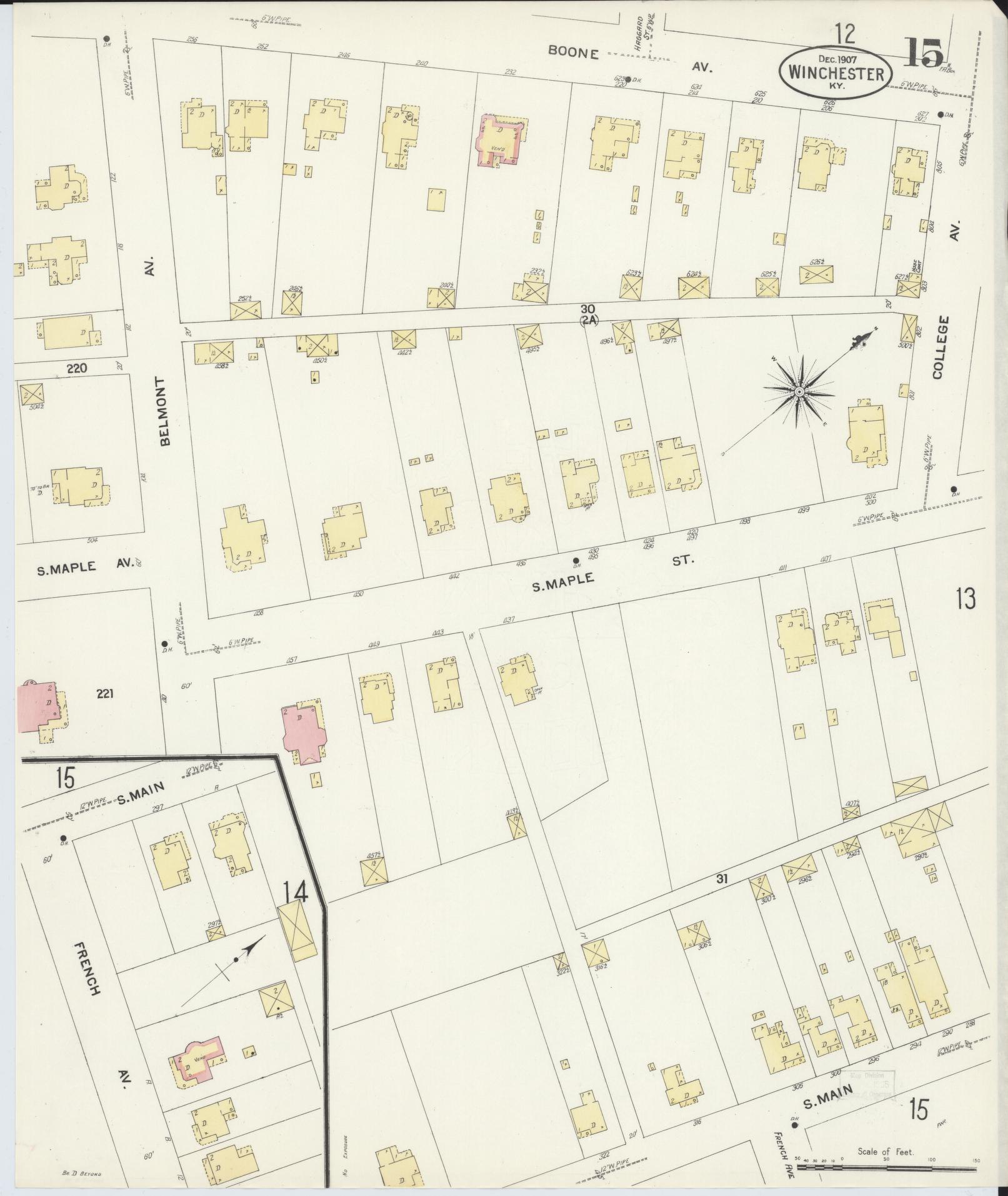 Sanborn Fire Insurance Map from Winchester, Clark County, Kentucky (1907), Sheet #0015 - Complete Map Set gallery image, historic Sanborn map, vintage wall art, Kentucky Kentucky
