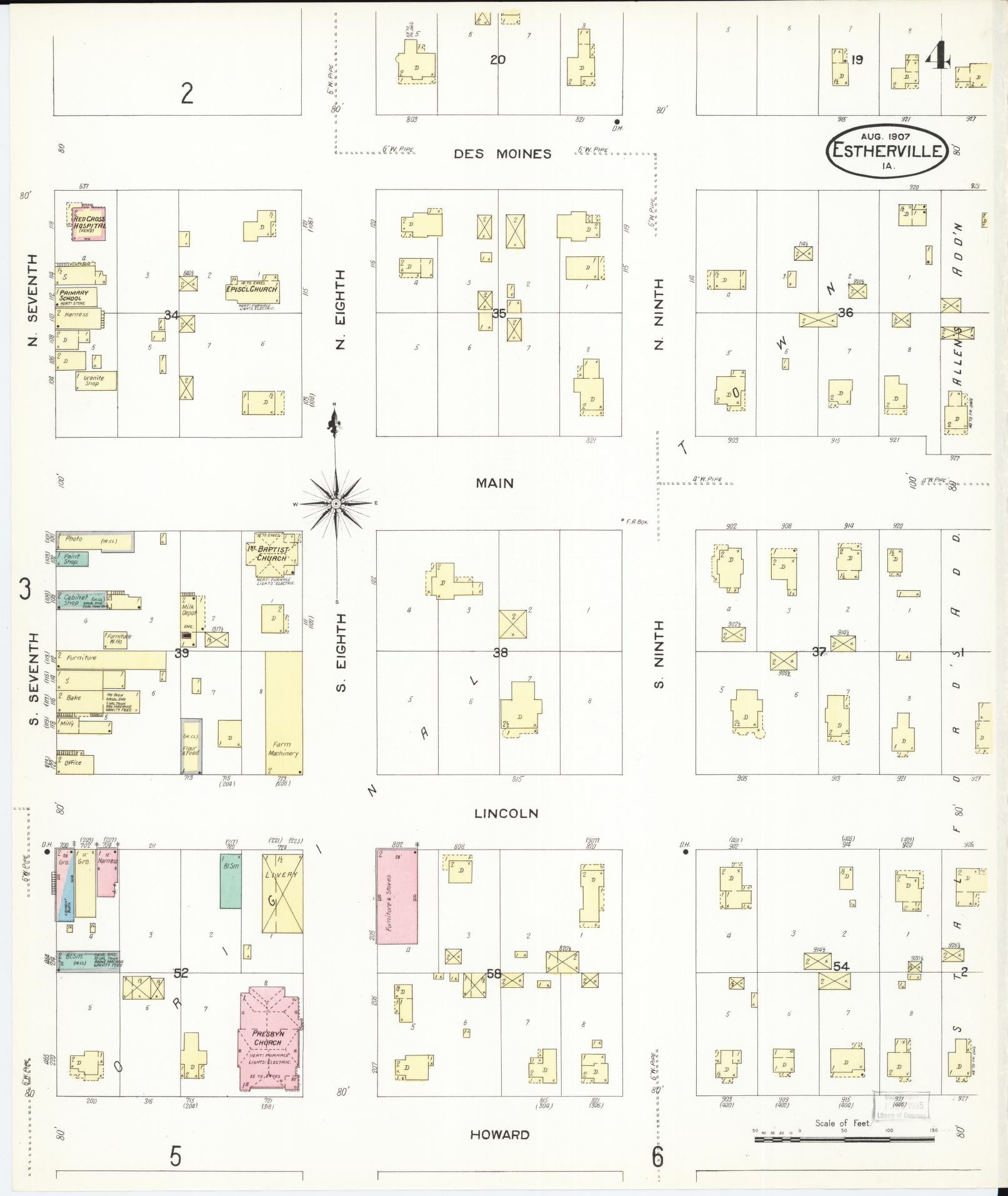 Sanborn Fire Insurance Map from Estherville, Emmet County, Iowa (1907), Sheet #0004 - Historic Sanborn Fire Insurance Map Print, vintage old map wall art