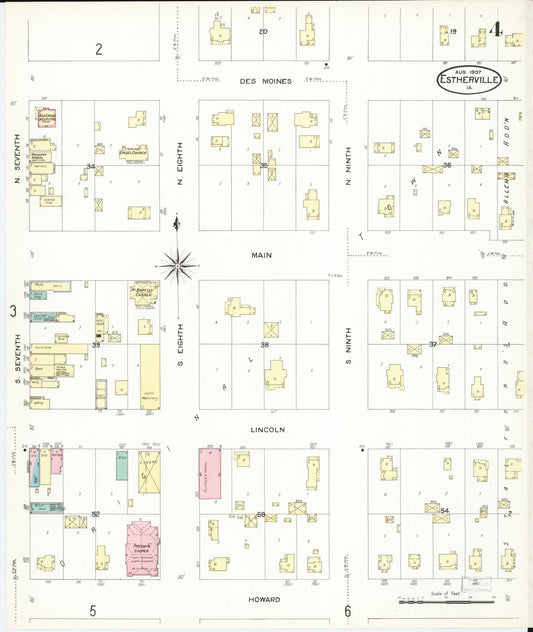 Sanborn Fire Insurance Map from Estherville, Emmet County, Iowa (1907), Sheet #0004 - Historic Sanborn Fire Insurance Map Print, vintage old map wall art