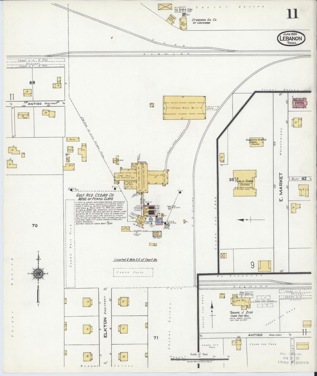 Sanborn Fire Insurance Map from Lebanon, Wilson County, Tennessee (1920), Sheet #0011 - Complete Map Set gallery image, historic Sanborn map, vintage wall art, Tennessee Tennessee