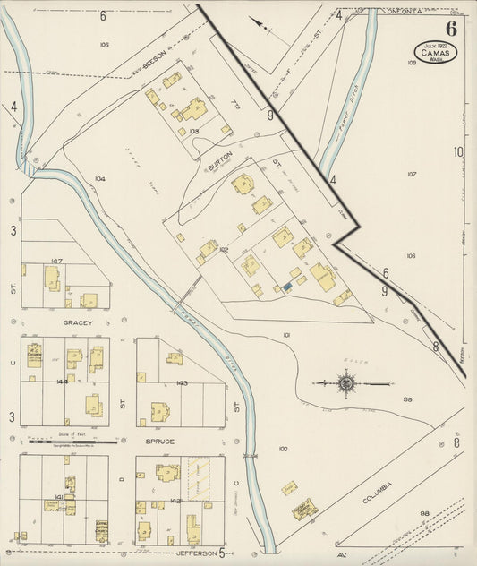 Sanborn Fire Insurance Map from Camas, Clark County, Washington (1922), Sheet #0006 - Historic Sanborn Fire Insurance Map Print, vintage old map wall art, antique decor, genealogy gift, Washington Washington map