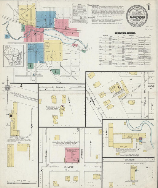 Sanborn Fire Insurance Map from Hartford, Washington County, Wisconsin (1913), Sheet #0001 - Historic Sanborn Fire Insurance Map Print, vintage old map wall art, antique decor, genealogy gift, Wisconsin Wisconsin map