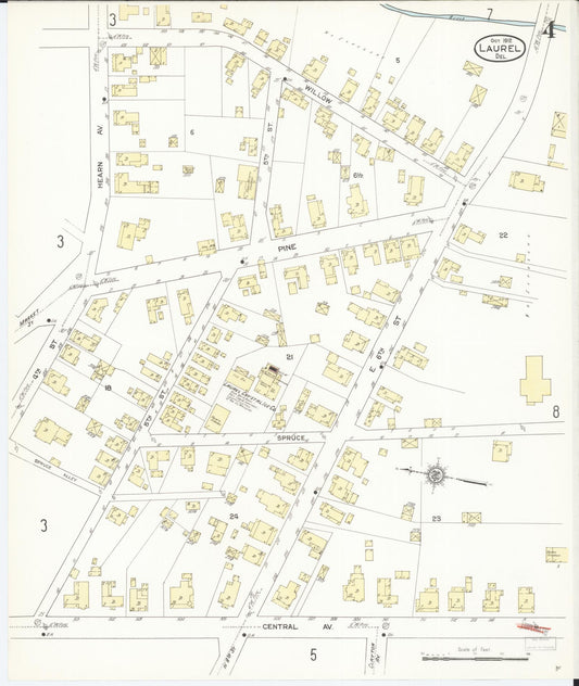 Sanborn Fire Insurance Map from Laurel, Sussex County, Delaware (1912), Sheet #0004 - Historic Sanborn Fire Insurance Map Print, vintage old map wall art, antique decor, genealogy gift, Delaware Delaware map