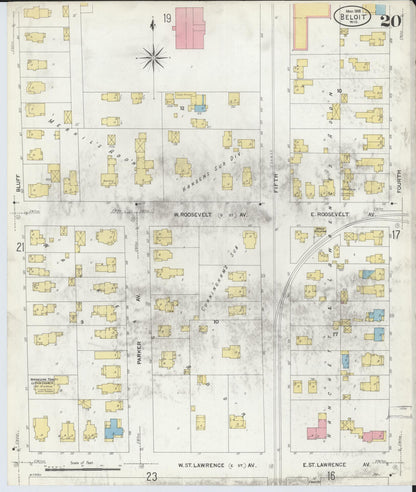 Sanborn Fire Insurance Map from Beloit, Rock County, Wisconsin (1908), Sheet #0020 - Historic Sanborn Fire Insurance Map Print, vintage old map wall art, antique decor, genealogy gift, Wisconsin Wisconsin map