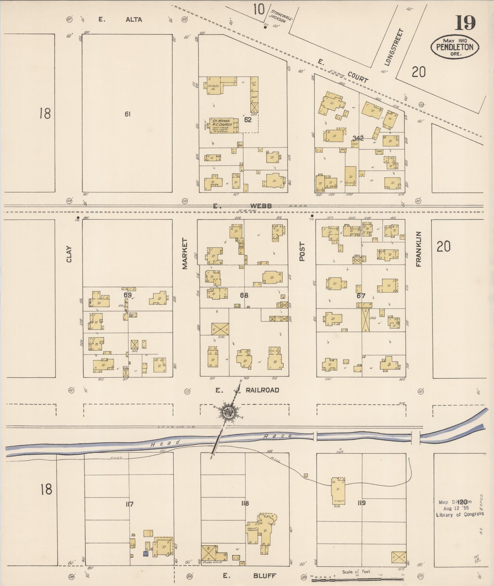 Sanborn Fire Insurance Map from Pendleton, Umatilla County, Oregon (1910), Sheet #0019 - Complete Map Set gallery image, historic Sanborn map, vintage wall art, Oregon Oregon
