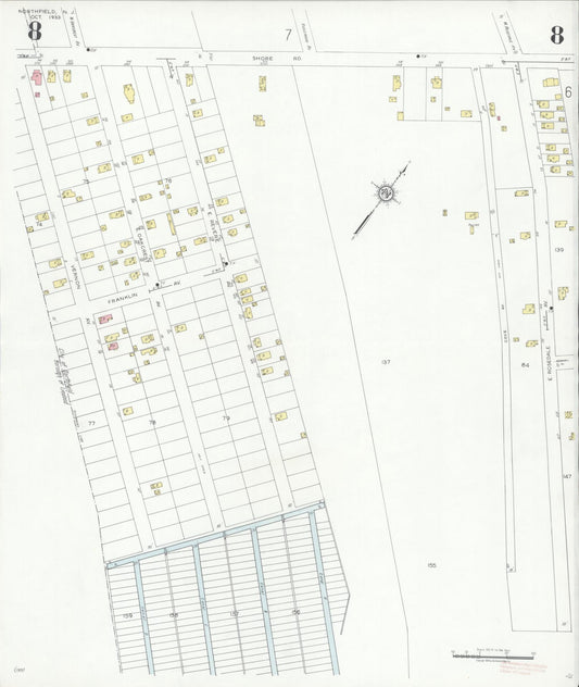 Sanborn Fire Insurance Map from Northfield, Atlantic County, New Jersey (1933), Sheet #0008 - Historic Sanborn Fire Insurance Map Print, vintage old map wall art, antique decor, genealogy gift, New Jersey New Jersey map