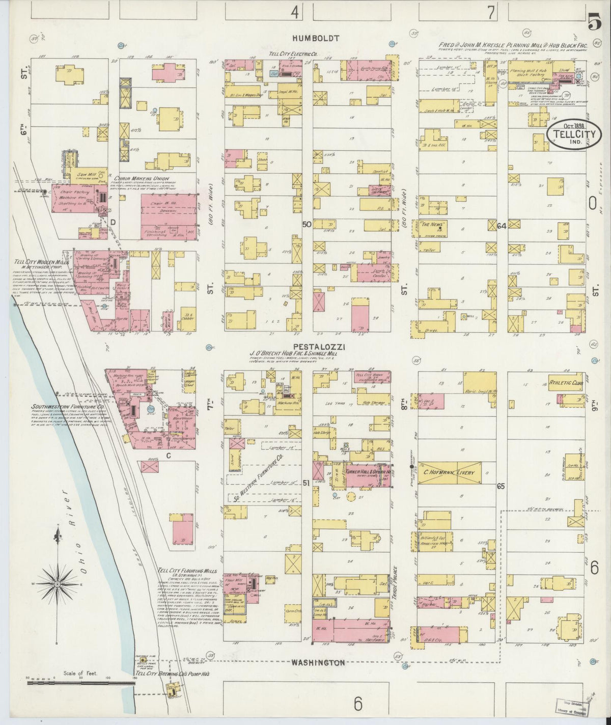 Sanborn Fire Insurance Map from Tell City, Perry County, Indiana (1898), Sheet #0005 - Historic Sanborn Fire Insurance Map Print, vintage old map wall art, antique decor, genealogy gift, Indiana Indiana map