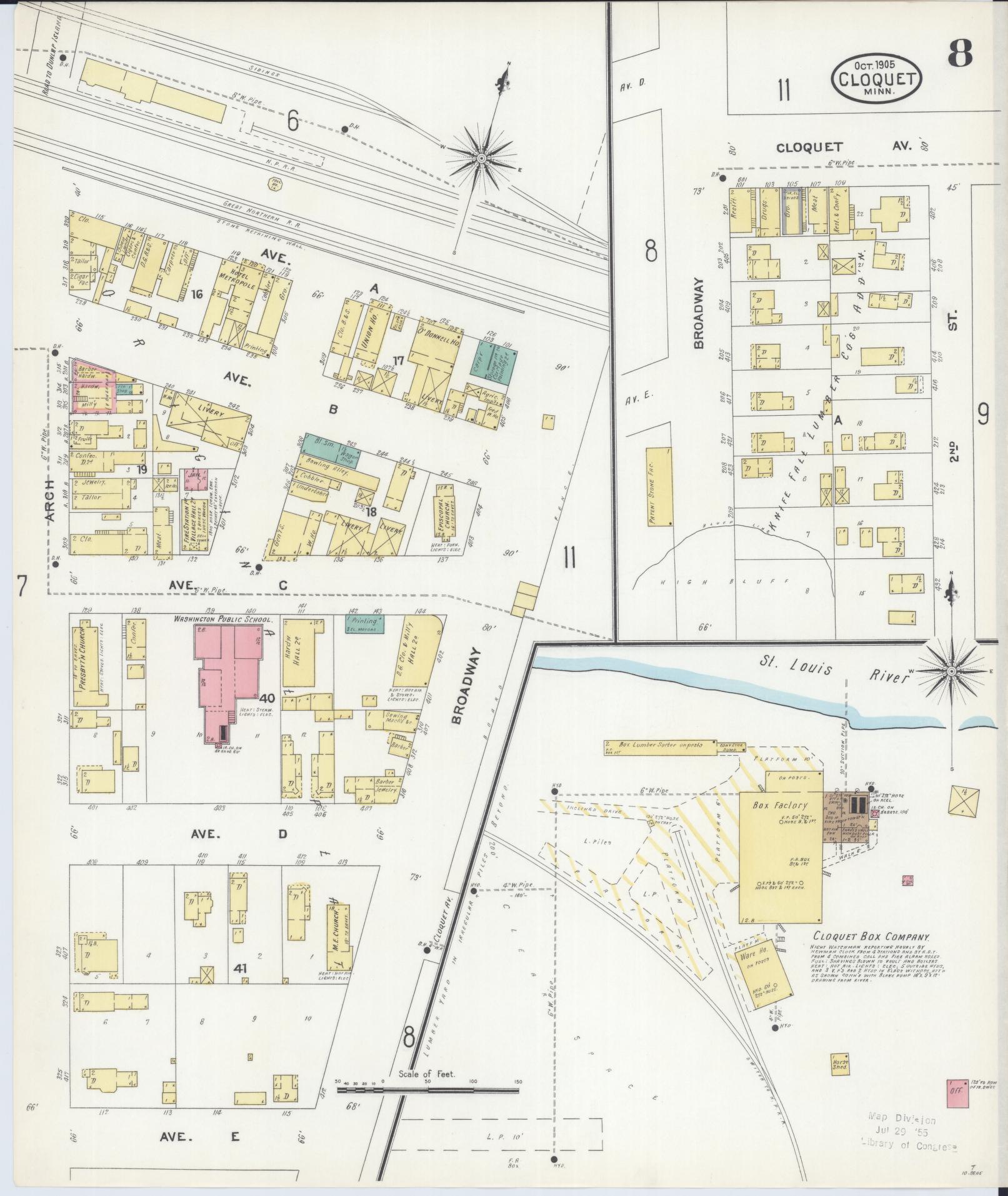 Sanborn Fire Insurance Map from Cloquet, Carlton County, Minnesota (1905), Sheet #0008 - Complete Map Set gallery image, historic Sanborn map, vintage wall art, Minnesota Minnesota