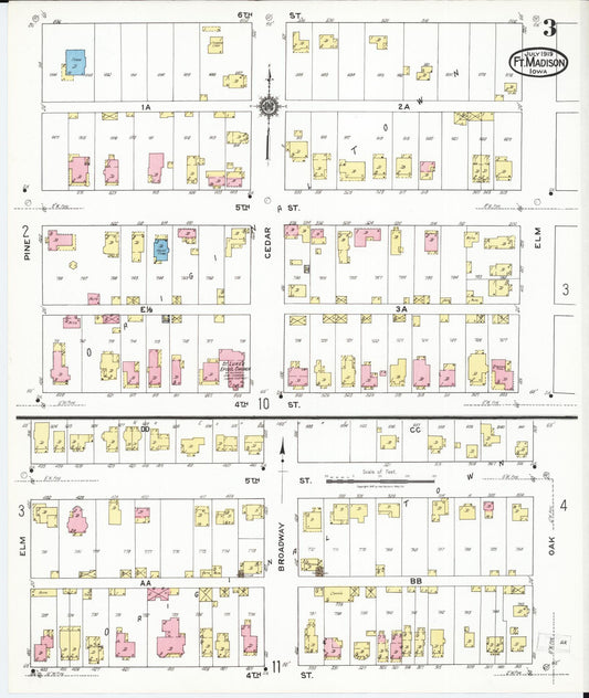 Sanborn Fire Insurance Map from Fort Madison, Lee County, Iowa (1919), Sheet #0003 - Historic Sanborn Fire Insurance Map Print, vintage old map wall art