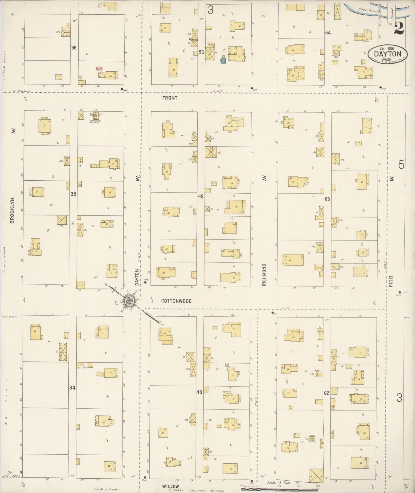 Sanborn Fire Insurance Map from Dayton, Columbia County, Washington (1916), Sheet #0002 - Complete Map Set gallery image, historic Sanborn map, vintage wall art, Washington Washington