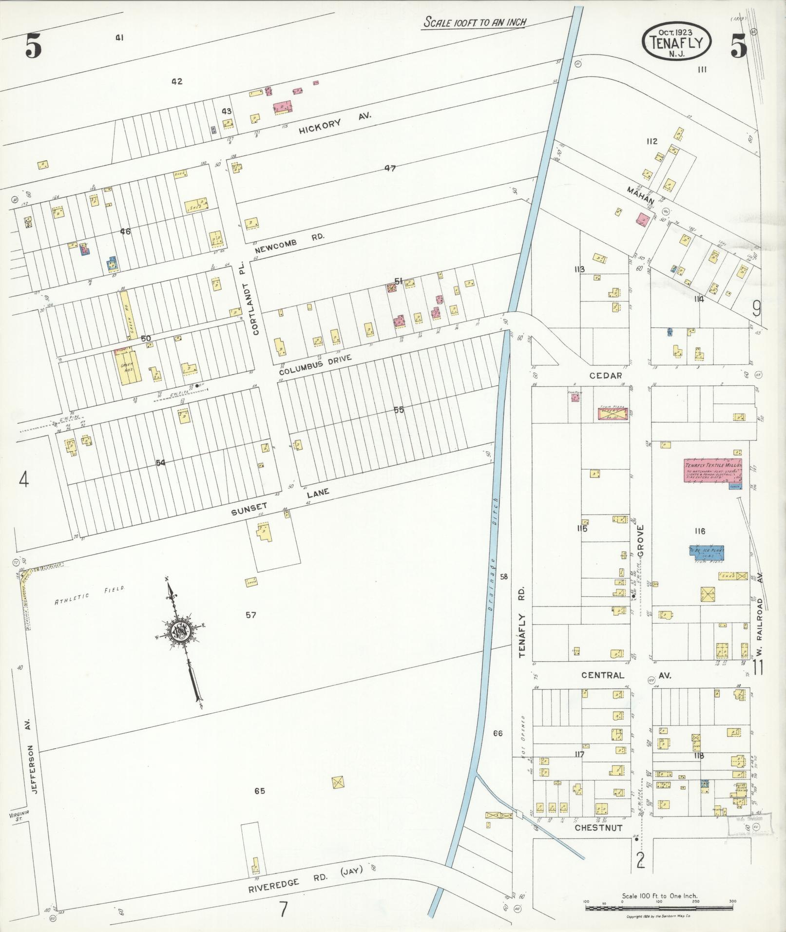 Sanborn Fire Insurance Map from Tenafly, Bergen County, New Jersey (1923), Sheet #0005 - Historic Sanborn Fire Insurance Map Print, vintage old map wall art, antique decor, genealogy gift, New Jersey New Jersey map