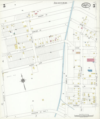 Sanborn Fire Insurance Map from Tenafly, Bergen County, New Jersey (1923), Sheet #0005 - Historic Sanborn Fire Insurance Map Print, vintage old map wall art, antique decor, genealogy gift, New Jersey New Jersey map