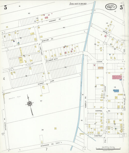 Sanborn Fire Insurance Map from Tenafly, Bergen County, New Jersey (1923), Sheet #0005 - Historic Sanborn Fire Insurance Map Print, vintage old map wall art, antique decor, genealogy gift, New Jersey New Jersey map