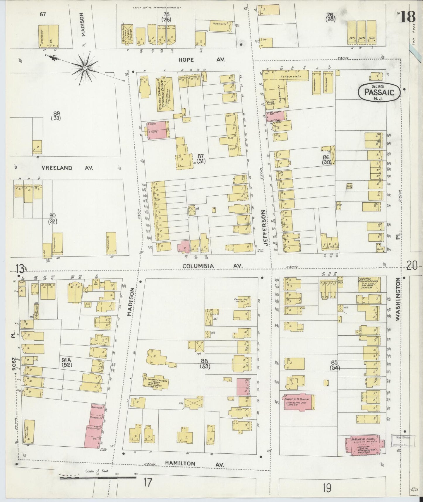 Sanborn Fire Insurance Map from Passaic, Passaic County, New Jersey (1903), Sheet #0018 - Historic Sanborn Fire Insurance Map Print, vintage old map wall art, antique decor, genealogy gift, New Jersey New Jersey map