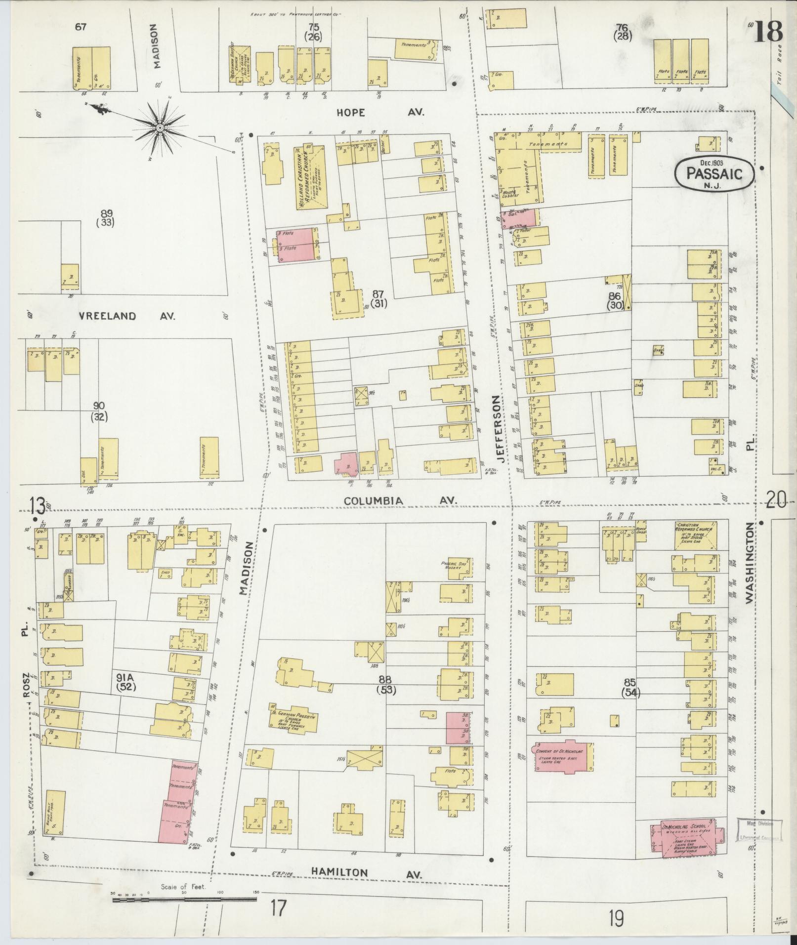 Sanborn Fire Insurance Map from Passaic, Passaic County, New Jersey (1903), Sheet #0018 - Historic Sanborn Fire Insurance Map Print, vintage old map wall art, antique decor, genealogy gift, New Jersey New Jersey map