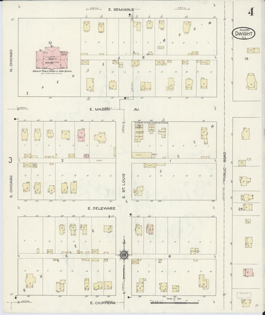 Sanborn Fire Insurance Map from Dwight, Livingston County, Illinois (1914), Sheet #0004 - Historic Sanborn Fire Insurance Map Print, vintage old map wall art, antique decor, genealogy gift, Illinois Illinois map