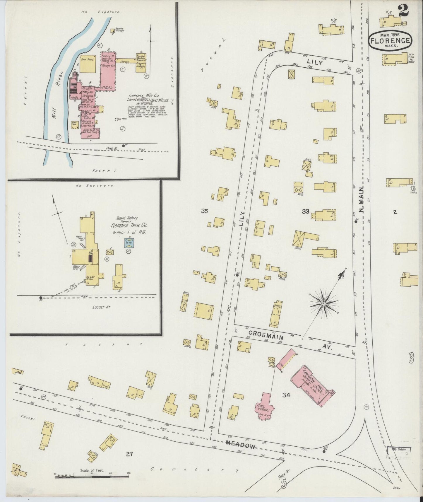 Sanborn Fire Insurance Map from Florence, Hampshire County, Massachusetts (1895), Sheet #0002 - Complete Map Set gallery image, historic Sanborn map, vintage wall art, Massachusetts Massachusetts