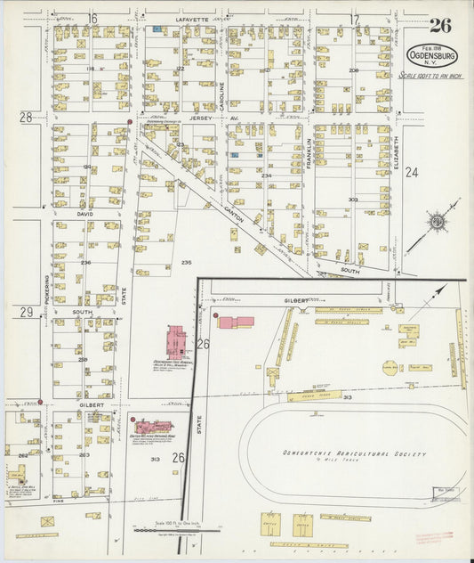 Sanborn Fire Insurance Map from Ogdensburg, St. Lawrence County, New York (1918), Sheet #0026 - Historic Sanborn Fire Insurance Map Print, vintage old map wall art, antique decor, genealogy gift, New York New York map