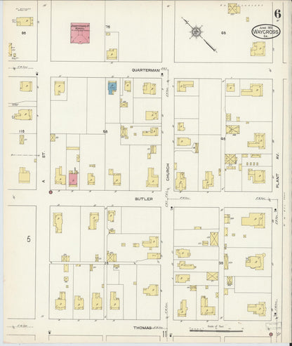 Sanborn Fire Insurance Map from Waycross, Ware County, Georgia (1913), Sheet #0006 - Complete Map Set gallery image, historic Sanborn map, vintage wall art, Georgia Georgia