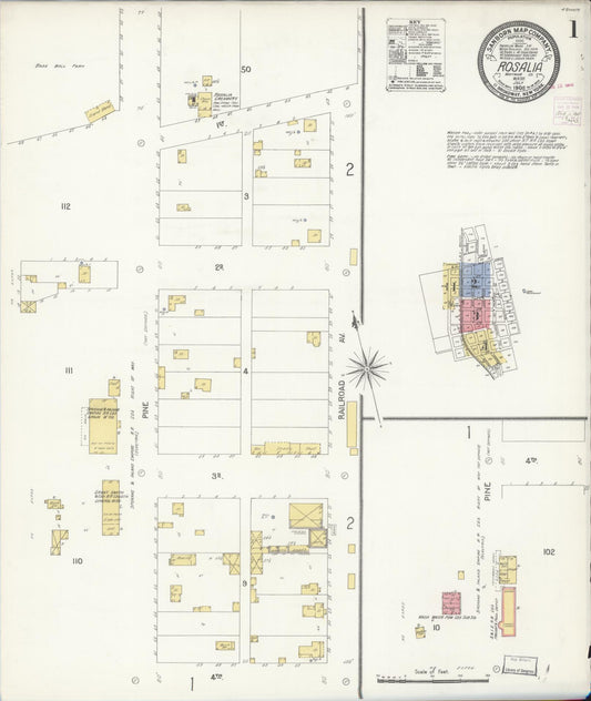 Sanborn Fire Insurance Map from Rosalia, Whitman County, Washington (1908), Sheet #0001 - Historic Sanborn Fire Insurance Map Print, vintage old map wall art, antique decor, genealogy gift, Washington Washington map