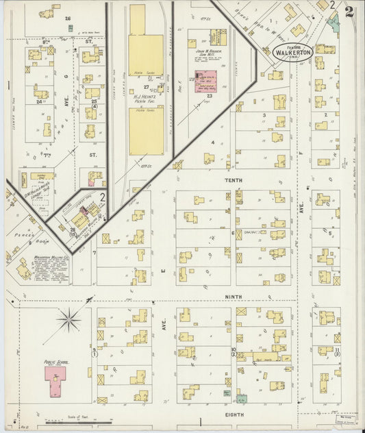 Sanborn Fire Insurance Map from Walkerton, Saint Joseph County, Indiana (1898), Sheet #0002 - Historic Sanborn Fire Insurance Map Print, vintage old map wall art, antique decor, genealogy gift, Indiana Indiana map