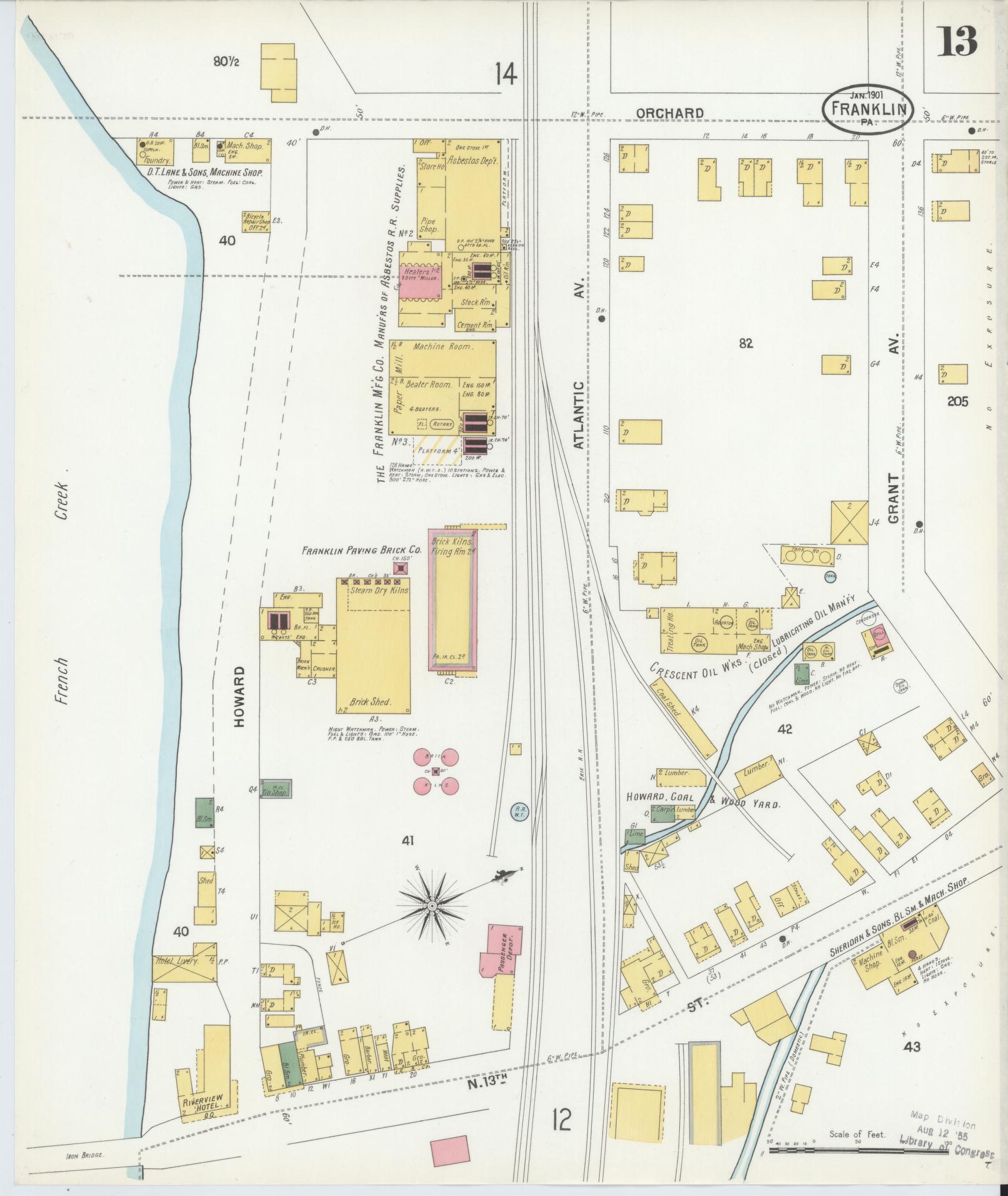 Sanborn Fire Insurance Map from Franklin, Venango County, Pennsylvania (1901), Sheet #0013 - Historic Sanborn Fire Insurance Map Print, vintage old map wall art, antique decor, genealogy gift, Pennsylvania Pennsylvania map