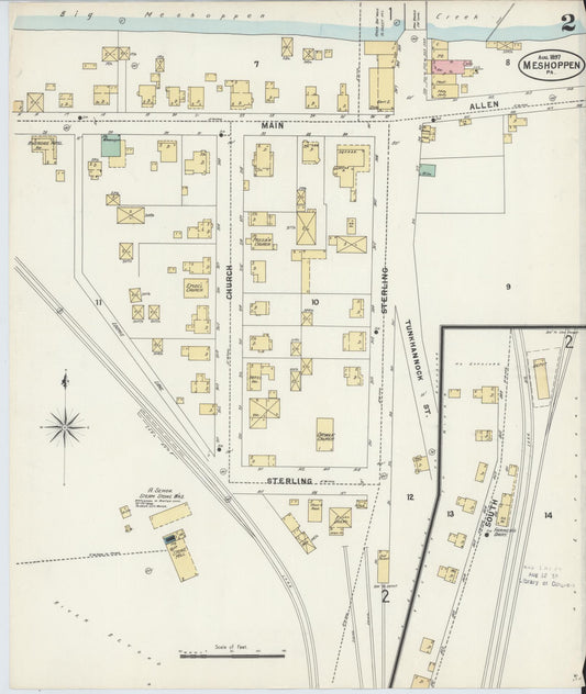 Sanborn Fire Insurance Map from Meshoppen, Wyoming County, Pennsylvania (1897), Sheet #0002 - Historic Sanborn Fire Insurance Map Print, vintage old map wall art, antique decor, genealogy gift, Meshoppen Wyoming map