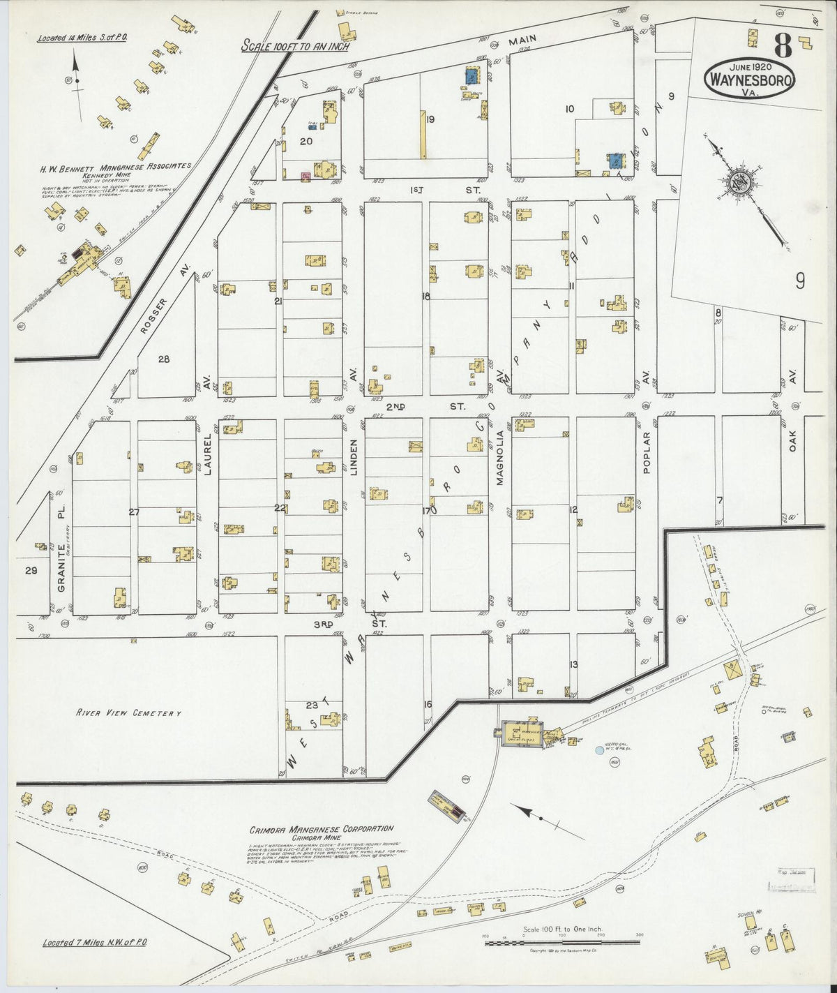 Sanborn Fire Insurance Map from Waynesboro, Independent Cities, Virginia (1920), Sheet #0008 - Complete Map Set gallery image, historic Sanborn map, vintage wall art, Virginia Virginia