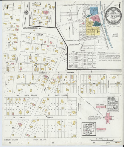 Sanborn Fire Insurance Map from Yellow Springs, Greene County, Ohio (1924), Sheet #0001 - Historic Sanborn Fire Insurance Map Print, vintage old map wall art, antique decor, genealogy gift, Ohio Ohio map