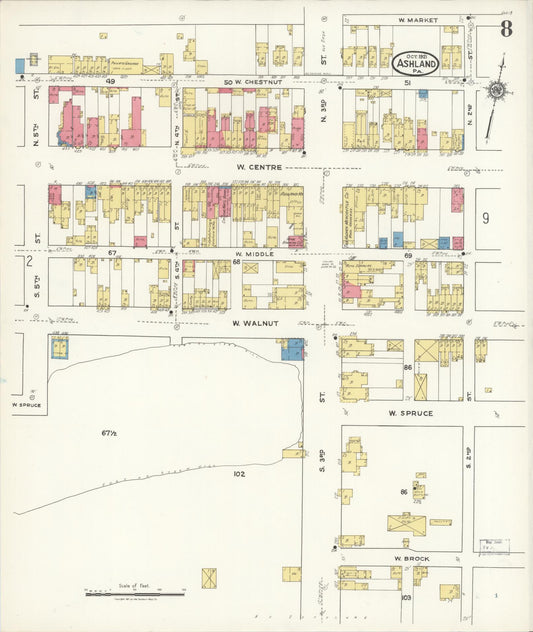 Sanborn Fire Insurance Map from Ashland, Schuylkill County, Pennsylvania (1921), Sheet #0008 - Historic Sanborn Fire Insurance Map Print, vintage old map wall art, antique decor, genealogy gift, Pennsylvania Pennsylvania map