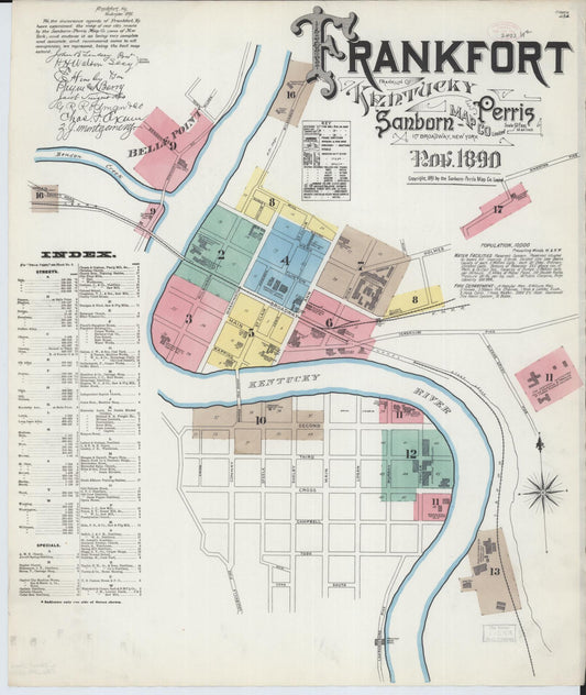 Sanborn Fire Insurance Map from Frankfort, Franklin County, Kentucky (1890), Sheet #0001 - Complete Map Set gallery image, historic Sanborn map, vintage wall art, Kentucky Kentucky