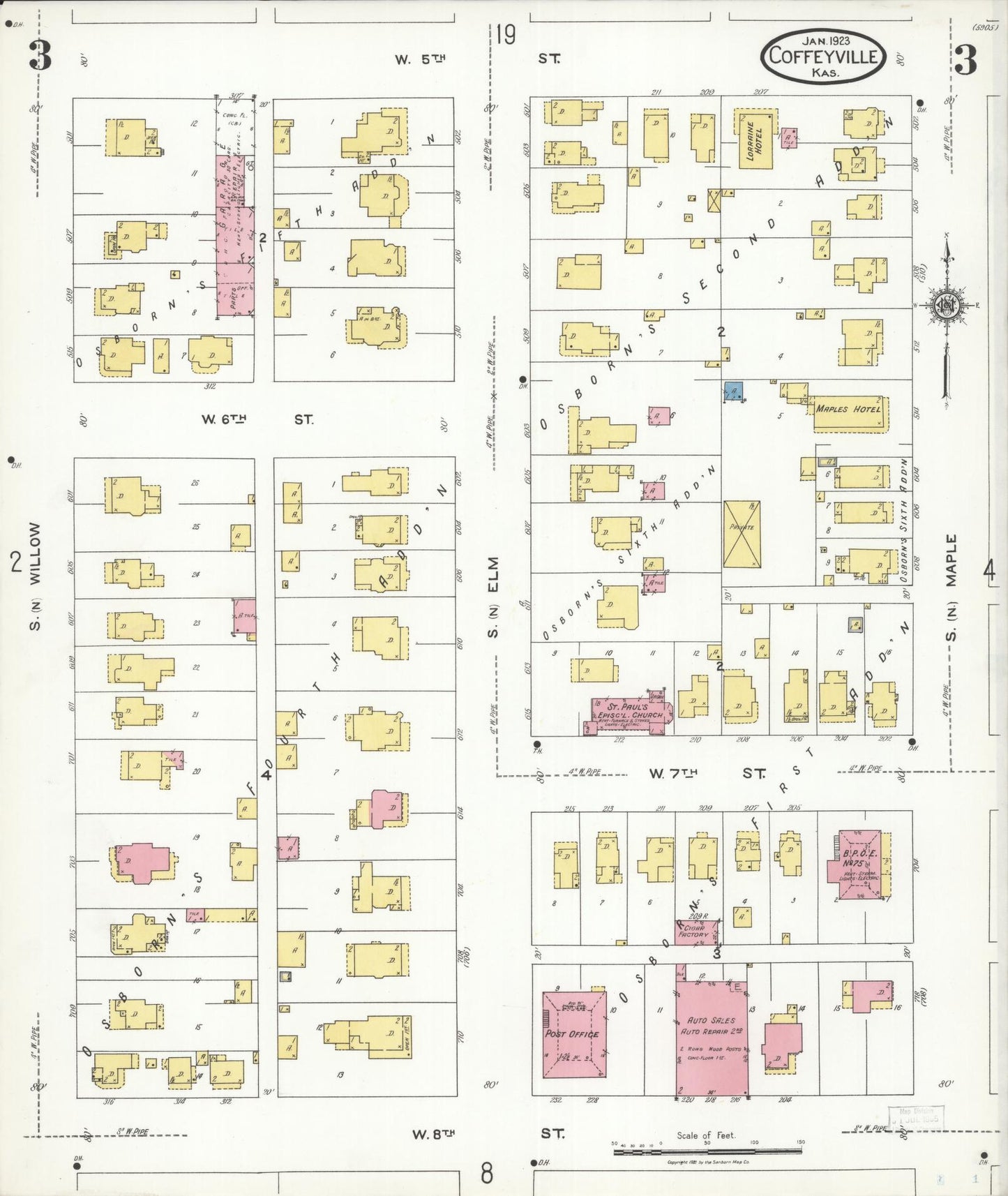 Sanborn Fire Insurance Map from Coffeyville, Montgomery County, Kansas (1923), Sheet #0003 - Complete Map Set gallery image, historic Sanborn map, vintage wall art, Kansas Kansas