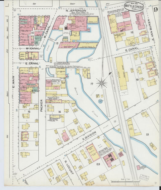 Sanborn Fire Insurance Map from Battle Creek, Calhoun County, Michigan (1892), Sheet #0009 - Historic Sanborn Fire Insurance Map Print, vintage old map wall art, antique decor, genealogy gift, Michigan Michigan map