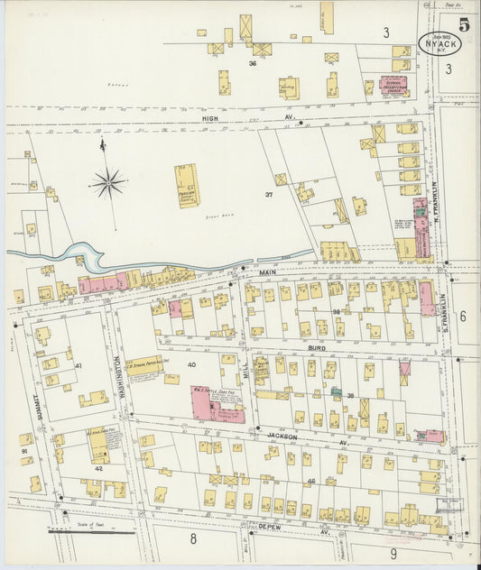 Sanborn Fire Insurance Map from Nyack, Rockland County, New York (1903), Sheet #0005 - Historic Sanborn Fire Insurance Map Print, vintage old map wall art, antique decor, genealogy gift, New York New York map