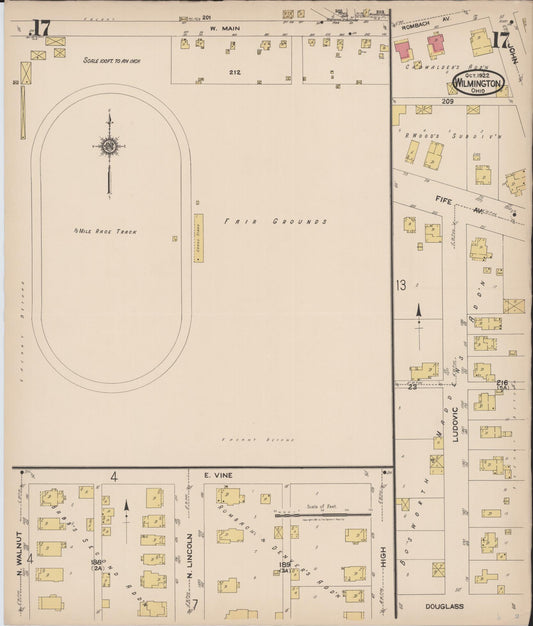 Sanborn Fire Insurance Map from Wilmington, Clinton County, Ohio (1922), Sheet #0017 - Historic Sanborn Fire Insurance Map Print, vintage old map wall art, antique decor, genealogy gift, Ohio Ohio map