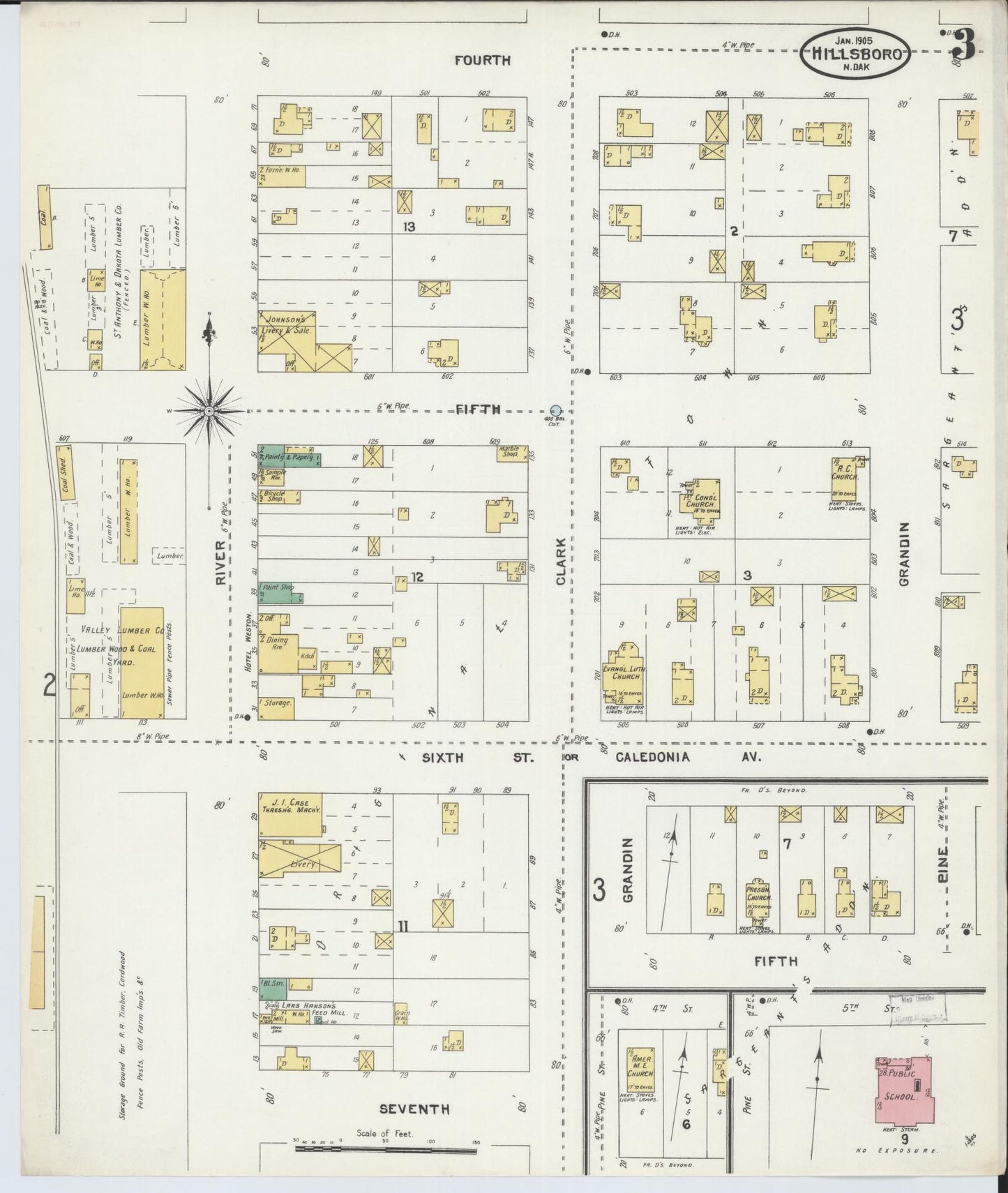 Sanborn Fire Insurance Map from Hillsboro, Traill County, North Dakota (1905), Sheet #0003 - Historic Sanborn Fire Insurance Map Print, vintage old map wall art, antique decor, genealogy gift, North Dakota North Dakota map