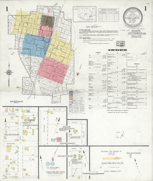 Sanborn Fire Insurance Map from Coalgate, Coal County, Oklahoma (1937), Sheet #0001 - Historic Sanborn Fire Insurance Map Print, vintage old map wall art, antique decor, genealogy gift, Oklahoma Oklahoma map