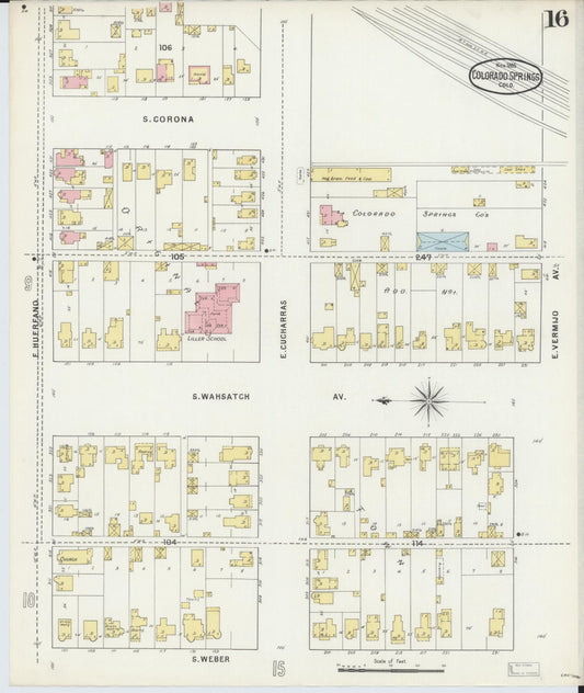 Sanborn Fire Insurance Map from Colorado Springs, El Paso County, Colorado (1895), Sheet #0016 - Historic Sanborn Fire Insurance Map Print, vintage old map wall art, antique decor, genealogy gift, Colorado Colorado map