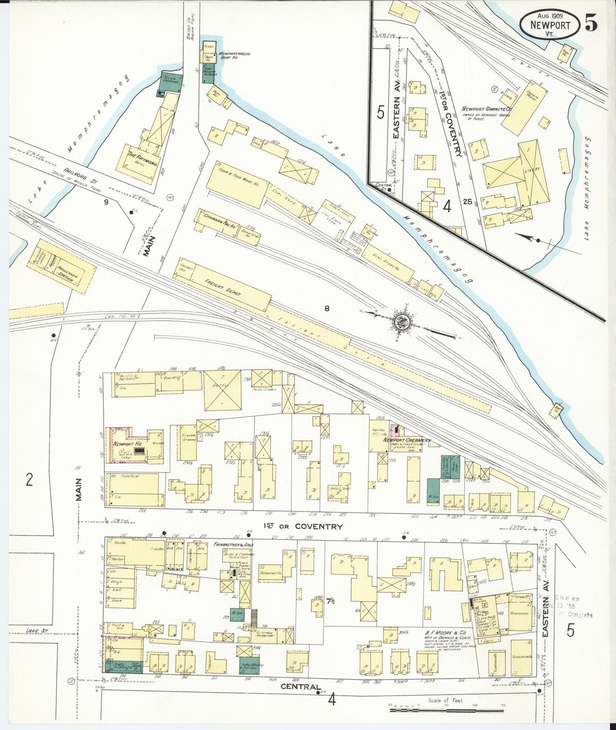Sanborn Fire Insurance Map from Newport, Orleans County, Vermont (1909), Sheet #0005 - Complete Map Set gallery image, historic Sanborn map, vintage wall art, Vermont Vermont