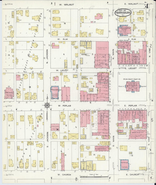 Sanborn Fire Insurance Map from Harrisburg, Saline County, Illinois (1913), Sheet #0004 - Historic Sanborn Fire Insurance Map Print, vintage old map wall art, antique decor, genealogy gift, Illinois Illinois map