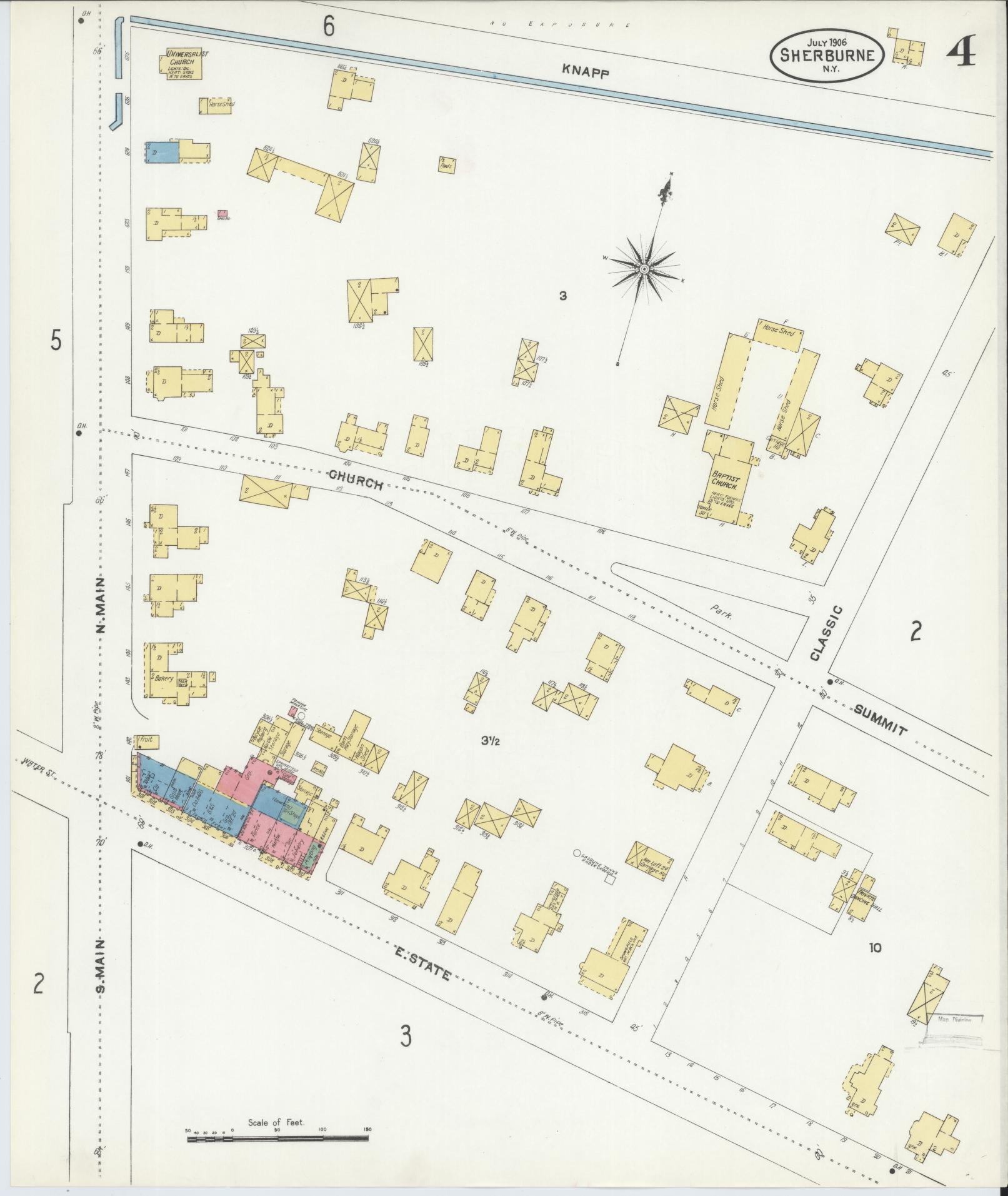 Sanborn Fire Insurance Map from Sherburne, Chenango County, New York (1906), Sheet #0004 - Historic Sanborn Fire Insurance Map Print, vintage old map wall art, antique decor, genealogy gift, New York New York map