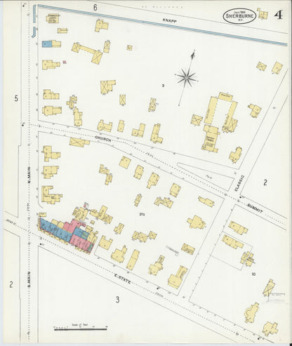 Sanborn Fire Insurance Map from Sherburne, Chenango County, New York (1906), Sheet #0004 - Historic Sanborn Fire Insurance Map Print, vintage old map wall art, antique decor, genealogy gift, New York New York map