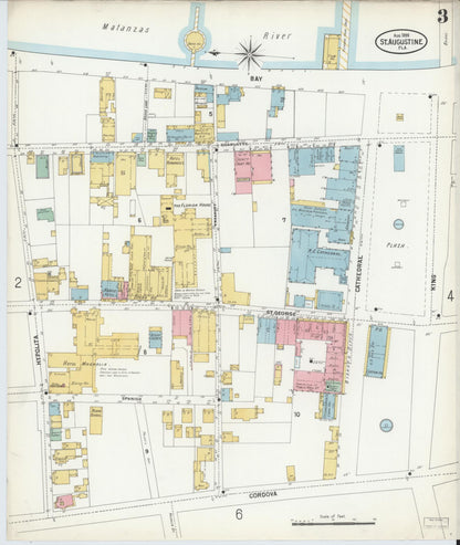 Sanborn Fire Insurance Map from Saint Augustine, Saint John's County, Florida (1899), Sheet #0003 - Historic Sanborn Fire Insurance Map Print, vintage old map wall art, antique decor, genealogy gift, Florida Florida map