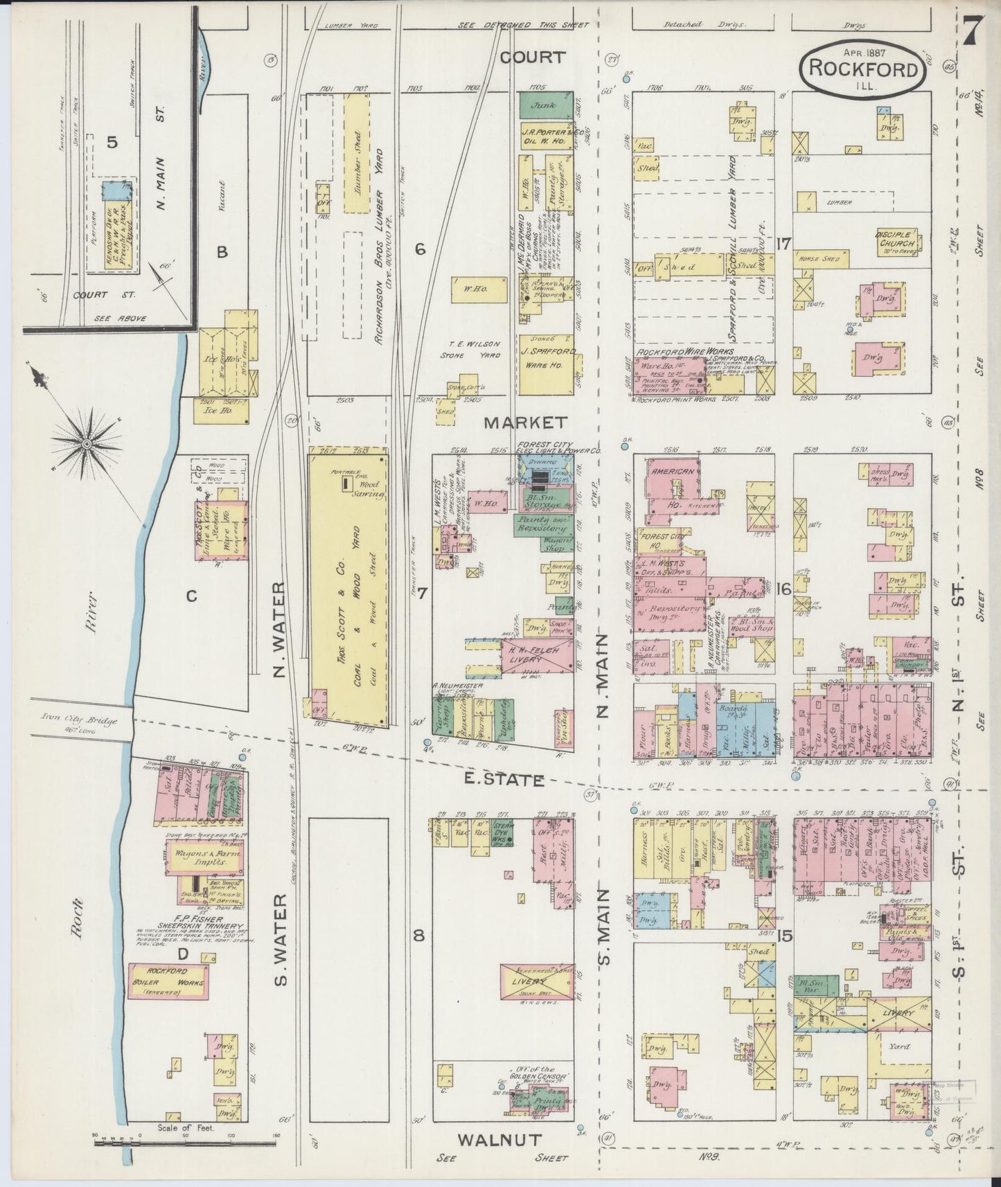 Sanborn Fire Insurance Map from Rockford, Winnebago County, Illinois (1887), Sheet #0007 - Complete Map Set gallery image, historic Sanborn map, vintage wall art, Illinois Illinois