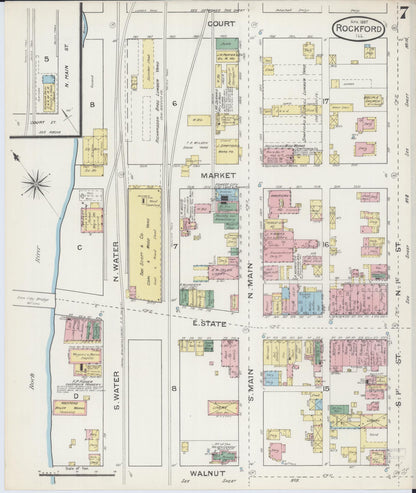 Sanborn Fire Insurance Map from Rockford, Winnebago County, Illinois (1887), Sheet #0007 - Complete Map Set gallery image, historic Sanborn map, vintage wall art, Illinois Illinois