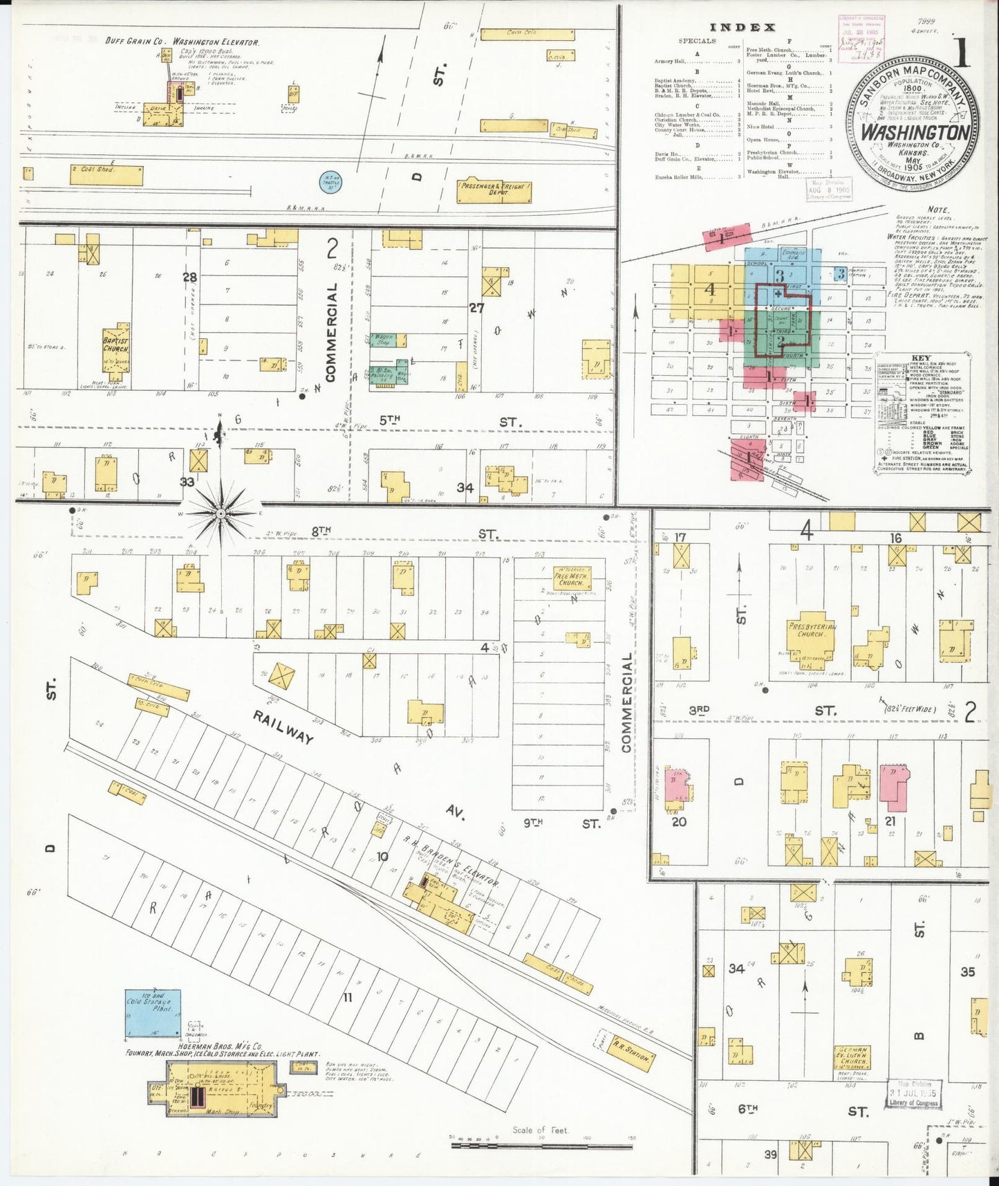 Sanborn Fire Insurance Map from Washington, Washington County, Kansas (1905), Sheet #0001 - Complete Map Set gallery image, historic Sanborn map, vintage wall art, Kansas Kansas